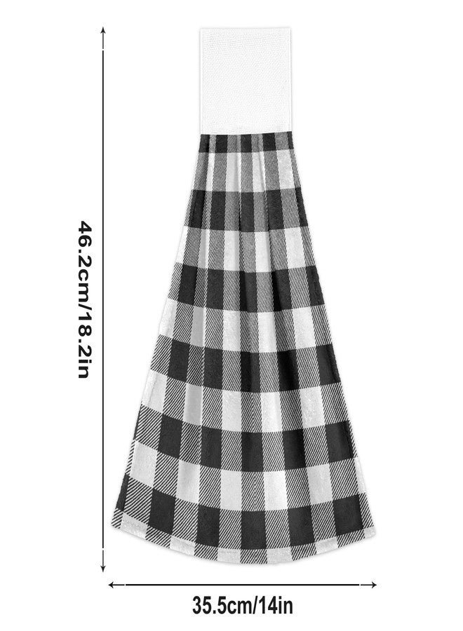 xigua Black and White Buffalo Plaid Hanging Kitchen Hand Towels Set of 2, Absorbent Soft Dish Towel with Loop Coral Fleece Dish Cloth Kitchen Tie Towels for Bathroom Home Decor - Image 3
