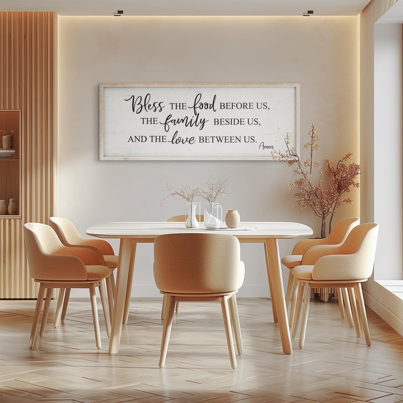 Easozoom Bless The Food Before Us Home Decor Wall Sign For Family Kitchen Farmhouse Dining Room Vintage Rustic Retro Boho Wood House Wall Art Decoration For Living Room Bedroom 40 x 15 Inch white - Image 4