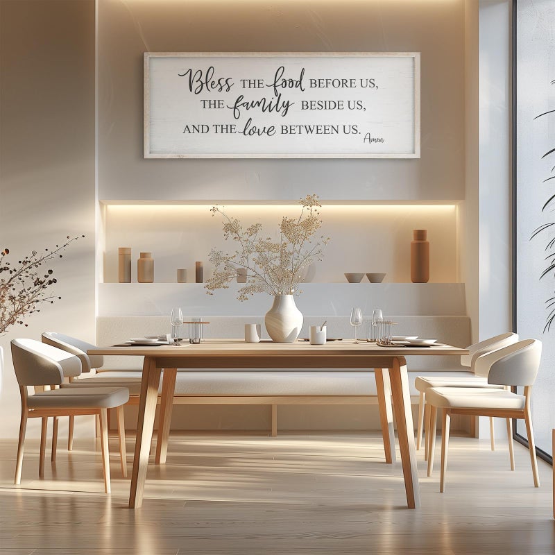 Easozoom Bless The Food Before Us Home Decor Wall Sign For Family Kitchen Farmhouse Dining Room Vintage Rustic Retro Boho Wood House Wall Art Decoration For Living Room Bedroom 40 x 15 Inch white - Image 5