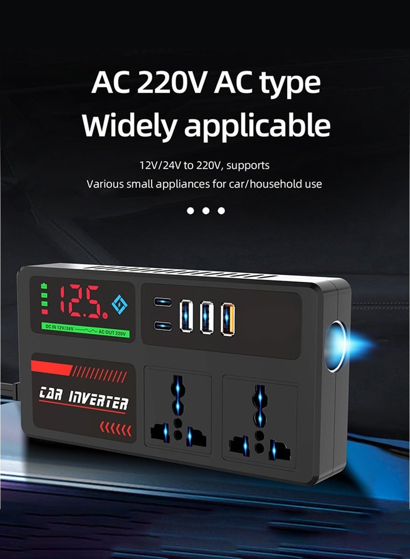 FDTY 200W Car Power Inverter 12V/24V to 220V Pure Sine Wave Vehicle Converter with 2 AC Sockets + 3 USB PD Fast Charging Ports Portable Automotive Charger Adapter for Car Truck Camping Travel - Image 1