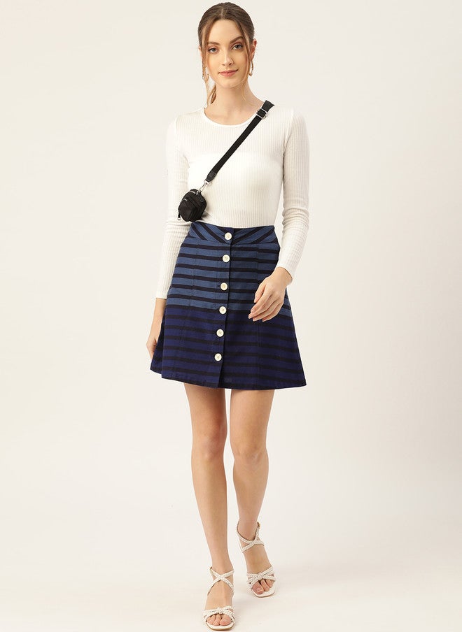 Rue Collection Blue And Black Striped Mini Skirt For Women - Image 4