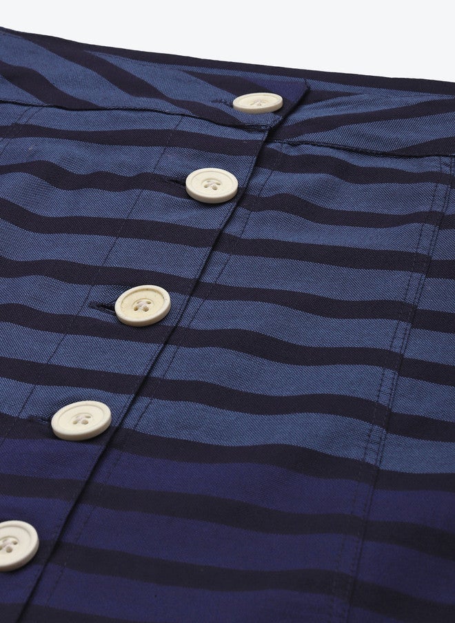 Rue Collection Blue And Black Striped Mini Skirt For Women - Image 5