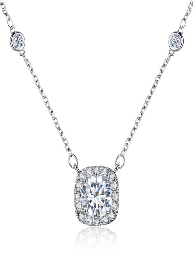 SBLING Platinum Plated AAAA Cubic Zirconia Cushion Shape Halo Pendant Necklace (1.90 cttw) - Image 1