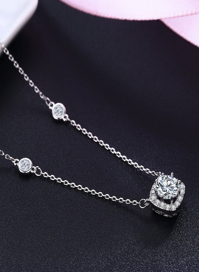 SBLING Platinum Plated AAAA Cubic Zirconia Cushion Shape Halo Pendant Necklace (1.90 cttw) - Image 3