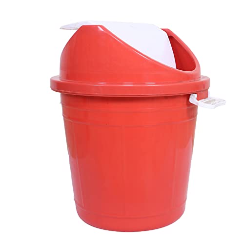 Kuber Industries Swing Top Lid Dustbin|Plastic Garbage Basket & Round Trash Can|Waste Bin with Lid For Home,Bathroom,Office,Washrooms,30 Litre (Red) - Image 1