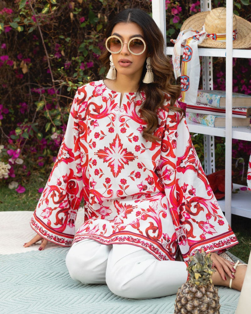 PRASHA Ethnic Floral Print red and white co ord set - Image 2
