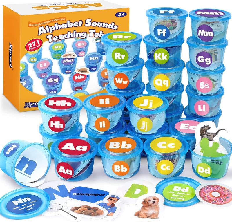 Joyreal 271 PCS Alphabet Learning Toys for Toddlers 3-5, 26 Alphabet Soup Sorters with 245 Flash Cards, Montessori Preschool Classroom Must Haves, Early Letter Sounds Recognition Activities - Image 1