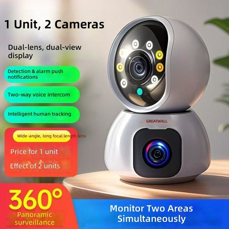 GREATWALL Dual-Lens Wireless WiFi Camera for Home Surveillance, 360° HD, Remote Intercom - Image 2