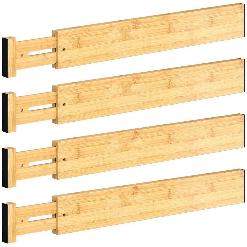 4 PCS Drawer Divider 1722 Adjustable Bamboo Drawer Dividers Organizers Expandable Separators for Kitchen Clothes Dressers Home Office