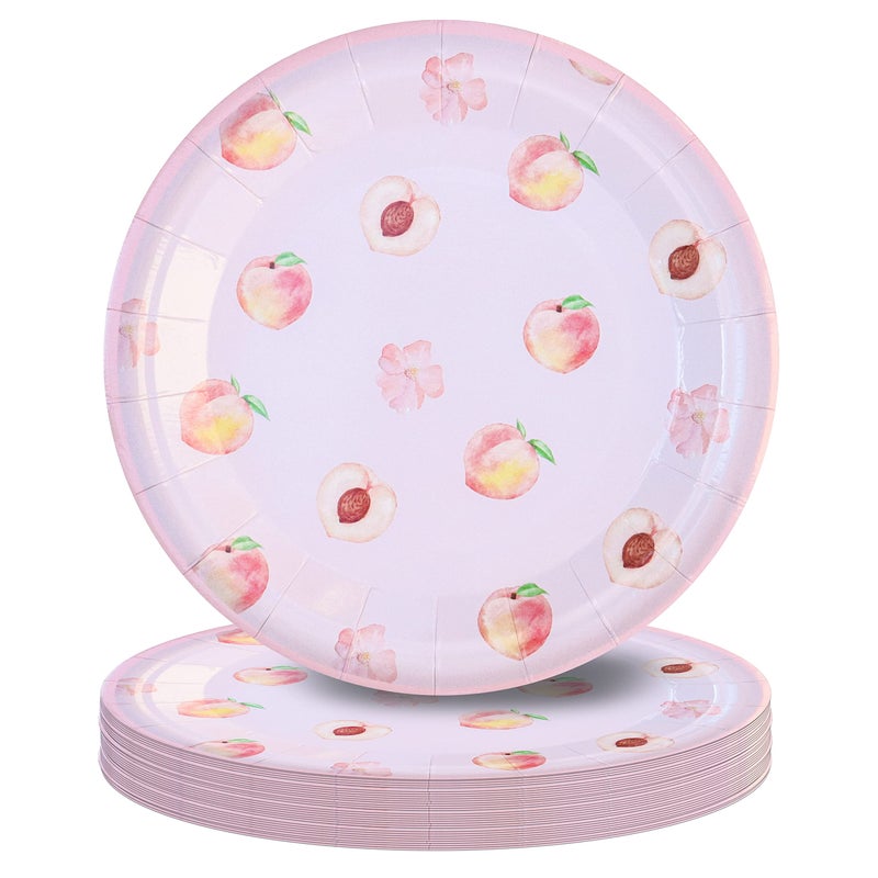 Pandecor 50 Pieces Peach Fruit Paper Dessert Plates7 Inches Disposable Sweet as a Peach Cake Plates for Birthday Party and Baby Shower
