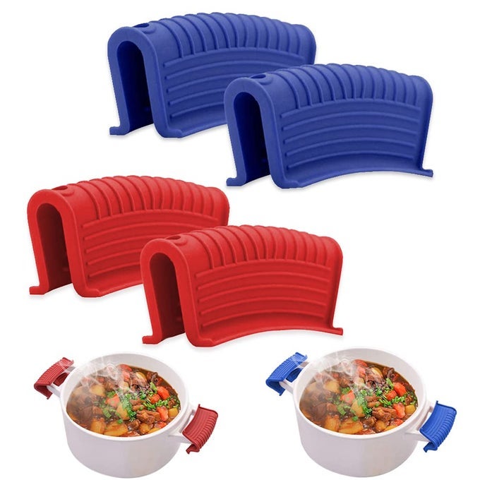 2 PAIRS SILICONE POT HANDLE HOLDERSHOT SKILLET HANDLE COVERSANTISLIP SILICONE CAST IRON PANS HANDLESPAN LIDS DUTCH OVENS BAKING SHEETS CASSEROLE COOKWARE