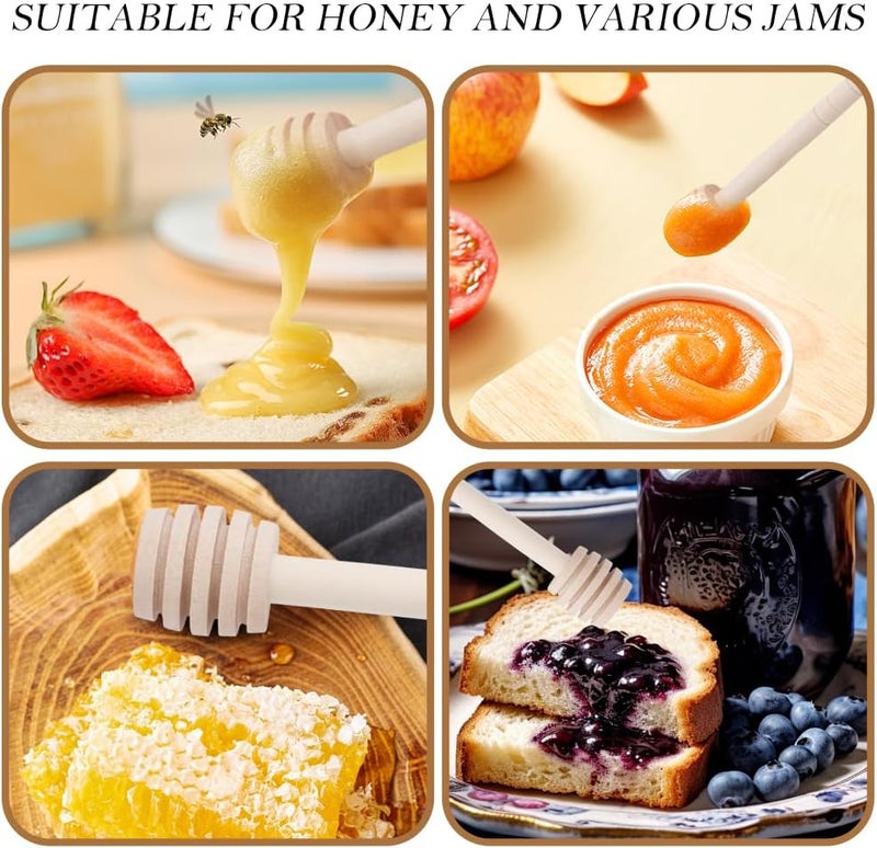 JIABEIUS 50 Pack Mini Wooden Honey Dipper Sticks, 4 Inch Small Stirrer Stick for Honey Jar Dispense Drizzle and Wedding Party Gift - Image 3