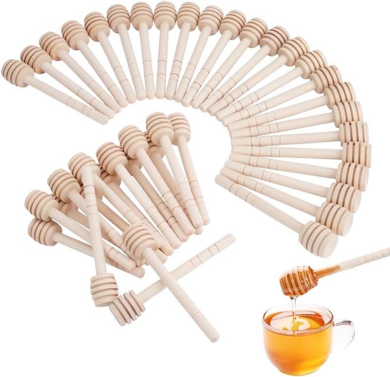 JIABEIUS 50 Pack Mini Wooden Honey Dipper Sticks, 4 Inch Small Stirrer Stick for Honey Jar Dispense Drizzle and Wedding Party Gift - Image 1
