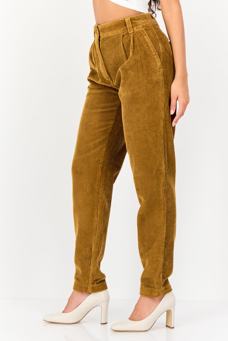 Timberland Women Regular Fit Textured Corduroy Pants, Brown - Image 3