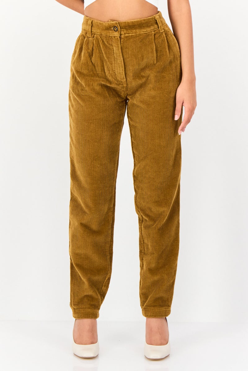 Timberland Women Regular Fit Textured Corduroy Pants, Brown - Image 1