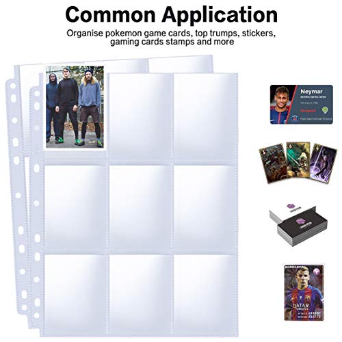 PANDRI Trading Card Sleeve Pages, PANDRI 100 Pack 9 Pocket Trading Card Storage Album Pages 11 Holes Fit 3 Ring Binder - Image 4