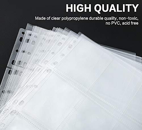 PANDRI Trading Card Sleeve Pages, PANDRI 100 Pack 9 Pocket Trading Card Storage Album Pages 11 Holes Fit 3 Ring Binder - Image 3