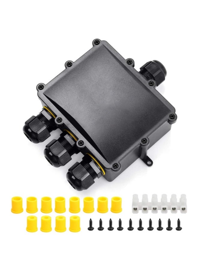 صندوق توصيل خارجي مقاوم للماء IP68، موصلات كابلات خارجية رباعية الاتجاهات مع موصلات أسلاك M25، صندوق توصيلات كهربائية لكابل بقطر 4-14 مم (أسود) - Image 5