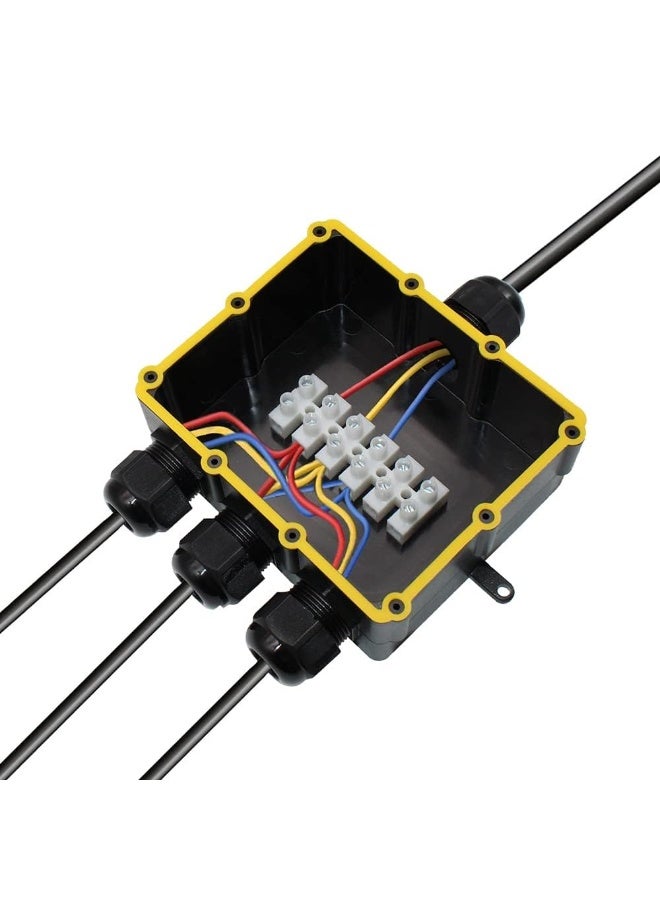 صندوق توصيل خارجي مقاوم للماء IP68، موصلات كابلات خارجية رباعية الاتجاهات مع موصلات أسلاك M25، صندوق توصيلات كهربائية لكابل بقطر 4-14 مم (أسود) - Image 3