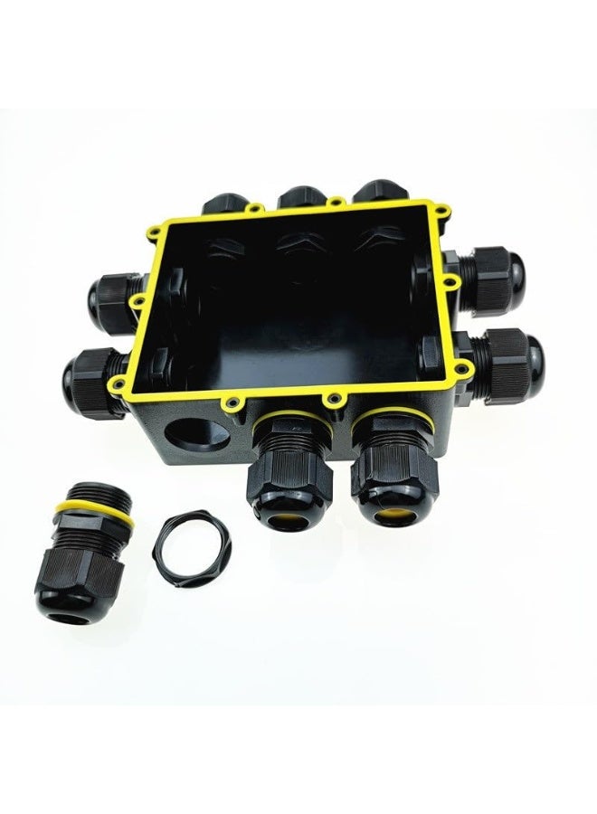 صندوق توصيل خارجي مقاوم للماء IP68، موصلات كابلات خارجية رباعية الاتجاهات مع موصلات أسلاك M25، صندوق توصيلات كهربائية لكابل بقطر 4-14 مم (أسود) - Image 4