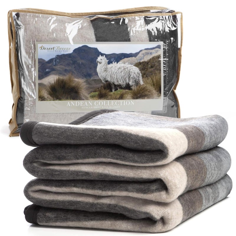 Desert Breeze Distributing 100% Natural Alpaca and Merino Wool Blanket, Andean Collection Rustic Woven, Warm and Thick Wool Blanket Twin Size, Made in Peru - Image 1