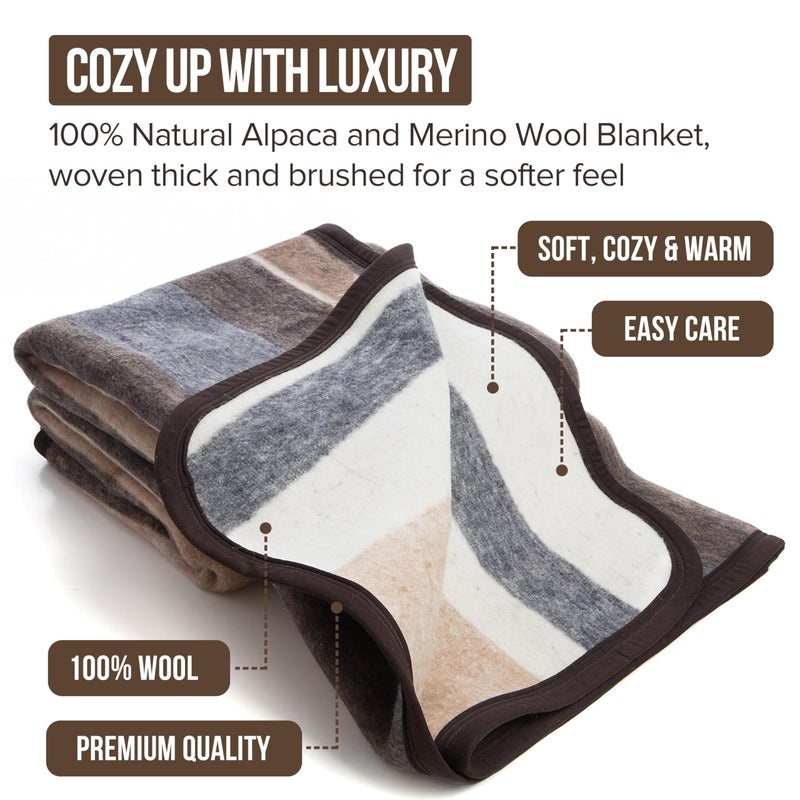 Desert Breeze Distributing 100% Natural Alpaca and Merino Wool Blanket, Andean Collection Rustic Woven, Warm and Thick Wool Blanket Twin Size, Made in Peru - Image 2