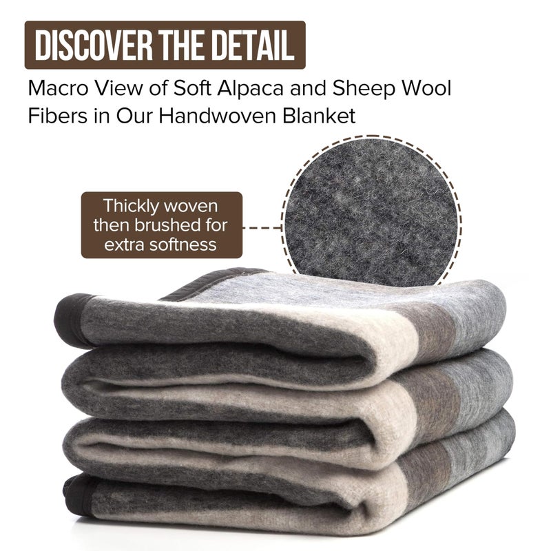 Desert Breeze Distributing 100% Natural Alpaca and Merino Wool Blanket, Andean Collection Rustic Woven, Warm and Thick Wool Blanket Twin Size, Made in Peru - Image 4