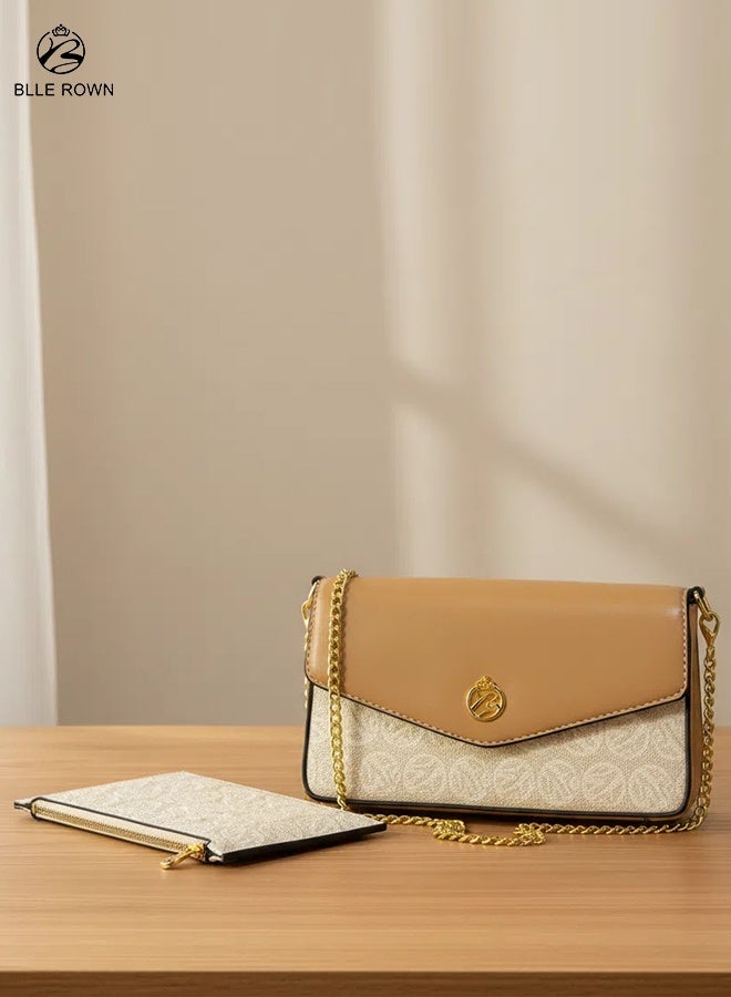 بليه روان طقم شنطة يد نسائية مع محفظة شنطة كتف صغيرة أنيقة بحزام ذهبي شنط نسائيه يد ماركات للاستخدام اليومي والعمل والجامعة والسهرات - Image 1