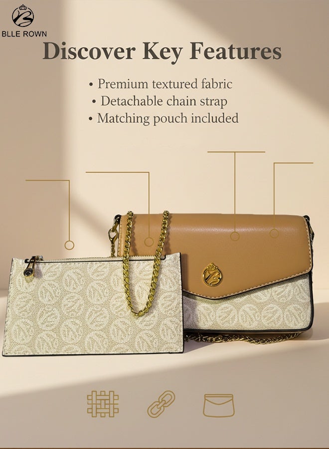 بليه روان طقم شنطة يد نسائية مع محفظة شنطة كتف صغيرة أنيقة بحزام ذهبي شنط نسائيه يد ماركات للاستخدام اليومي والعمل والجامعة والسهرات - Image 2