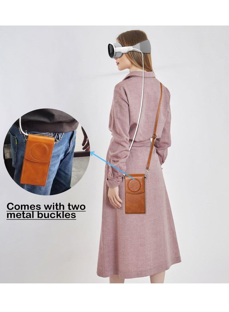 Bag for Apple Vision Pro Portable PU Leather Bag for Vision Pro Battery Protection Shockproof and AntiDrop Waterproof Leather Crossbody Bag with Adjustable Strap Cell Phone and Card Holder - Image 5