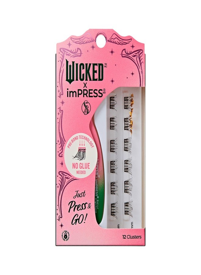 Impress WICKED X imPRESS Press On Self Adhesive Eyelashes, ‘Magic Unleashed’, 8mm-10mm Natural Volume Press On Lashes, Gold Glitter, No Glue Needed, 12 Lash Clusters & Non-Stick Mini Applicator - Image 1