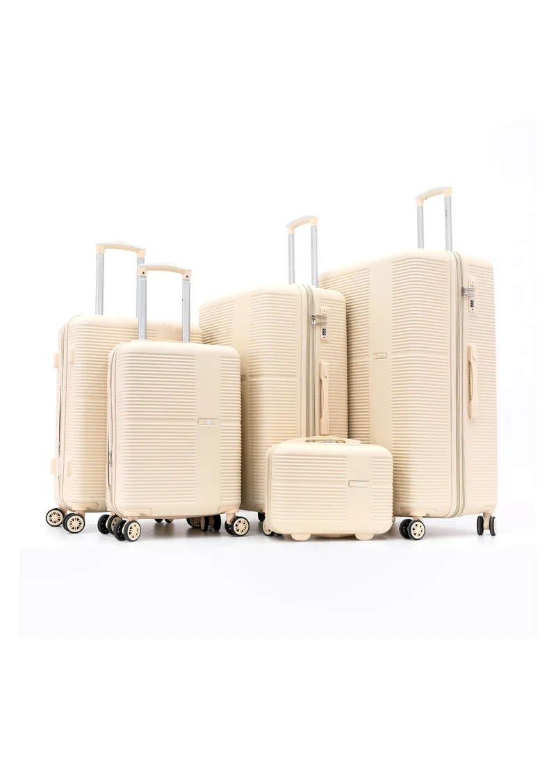 AMERICAN FLYER AMERICAN FLYER Hardside Luggage Trolley Bag 5 Pieces set,Beige (BC-14,S-20,M-24,L-28,XL-32 Inch)