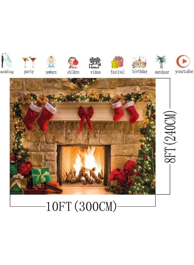 BPA خلفية عيد الميلاد السعيدة 10x8 قدم مع شجرة وجورب وهدايا لتزيين حفلات العائلة والاحتفالات بمناسبة رأس السنة الجديدة - Image 2