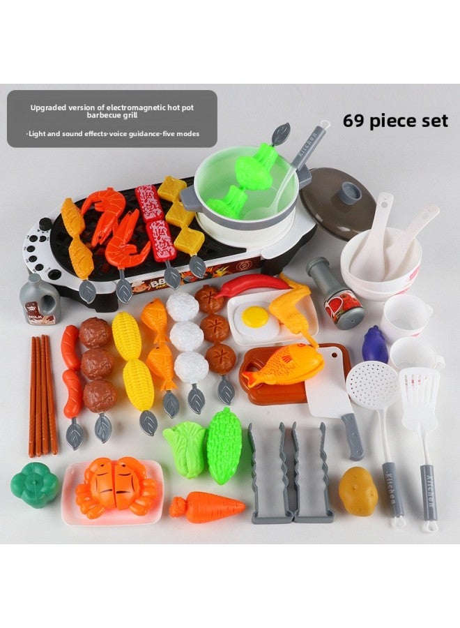 لعب الأطفال منزل رذاذ المطبخ لعب الفتيات حقا كوك الطفل محاكاة أدوات المائدة مجموعة هدية مربع بالجملة-اللون: ألعاب الشواء 69 قطعة (صندوق اللون) - Image 1