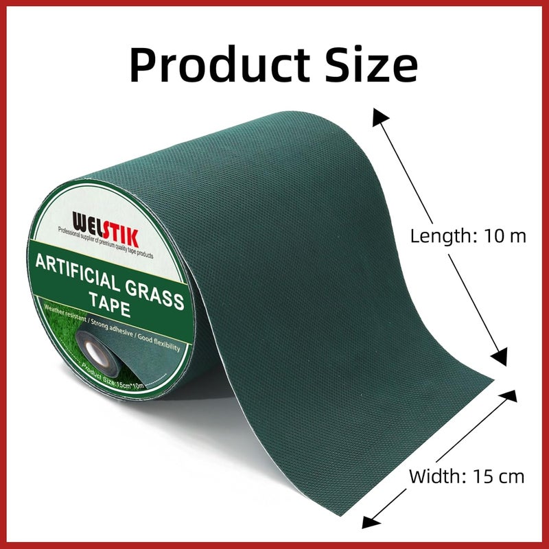 WELSTIK Artificial Grass Tape For Jointing Fixing Green Lawn Mat Rug(Green, 15CM X 10M) - Image 2
