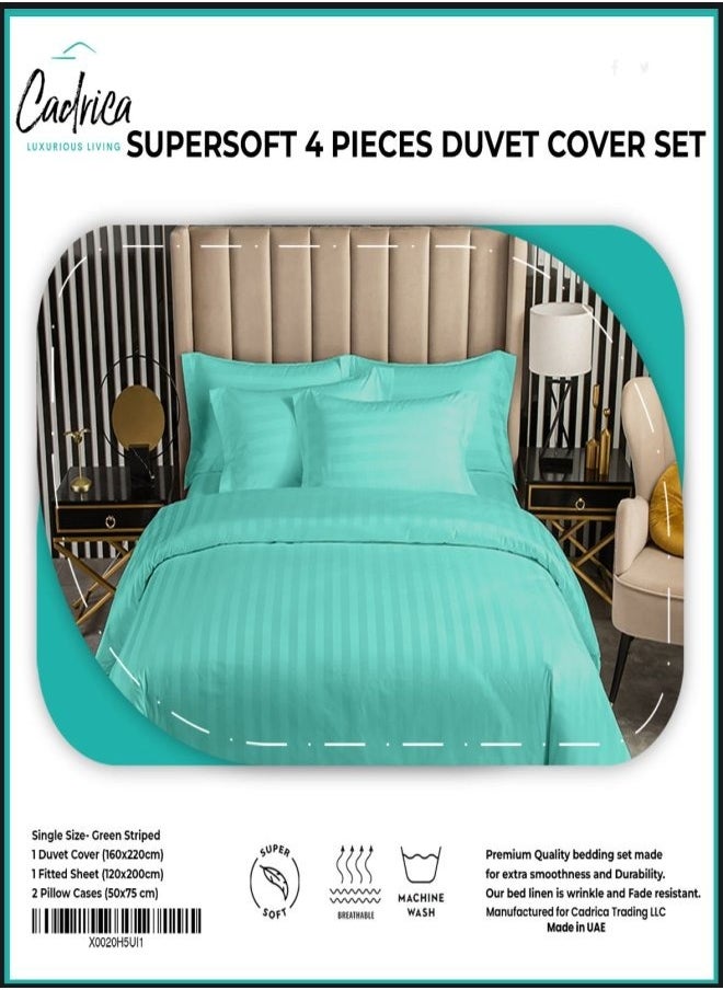 Hotel Bedding Linen Set - 4 Piece Single Duvet Cover Set - Includes 1 Fitted Sheet 120x200cm, 1 Duvet Cover 160x220cm, and 2 Pillowcases 50x75cm - Super Soft, Luxurious, and Elegant - Stripe - Green - pzsku/ZF6841906BCB75CEAAE94Z/45/_/1734180187/d45ce246-6608-475f-a94b-87cb165bb579