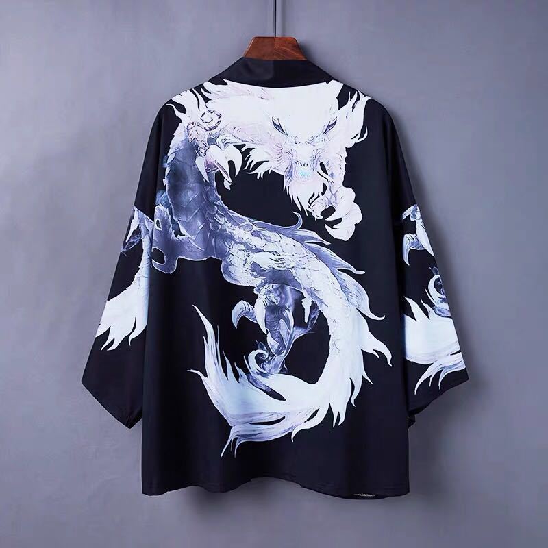 Trade Single-Day Trendy Brand Ukiyo-E Robe Sea Wave Pattern Dragon Printed Kimono Hawaii Beach Shirt - Image 2