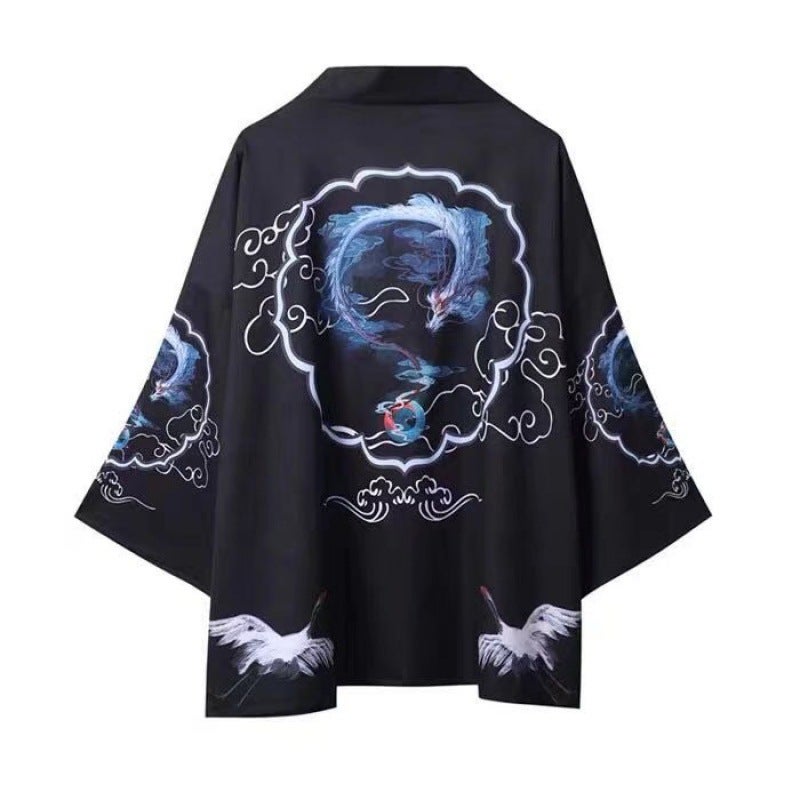 Trade Single-Day Trendy Brand Ukiyo-E Robe Sea Wave Pattern Dragon Printed Kimono Hawaii Beach Shirt - Image 1