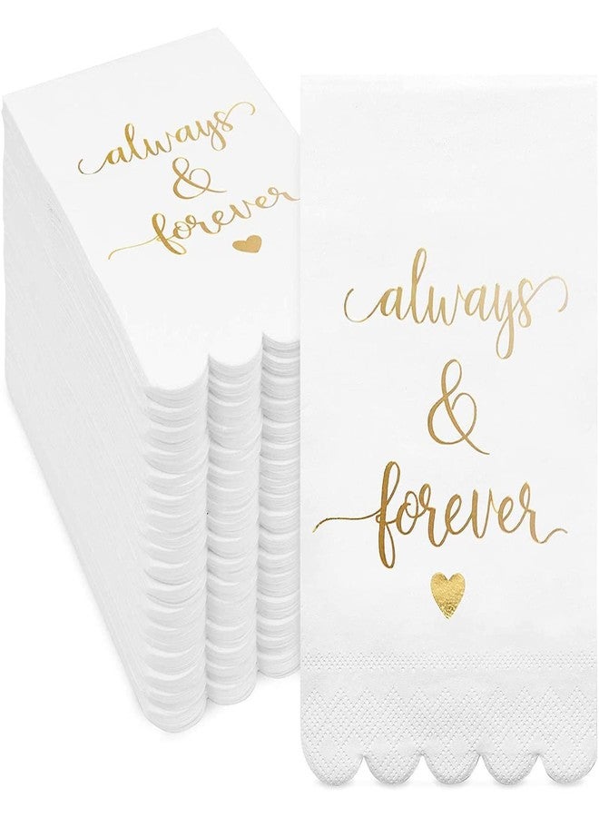 Sparkle and Bash Wedding Napkins - 4 x 8 in, 100-Pack, 3-Ply White & Gold Foil Scalloped Edges - Disposable Dinner Napkins for Reception - Rehearsal & Bridal Shower - Always & Forever - Image 1