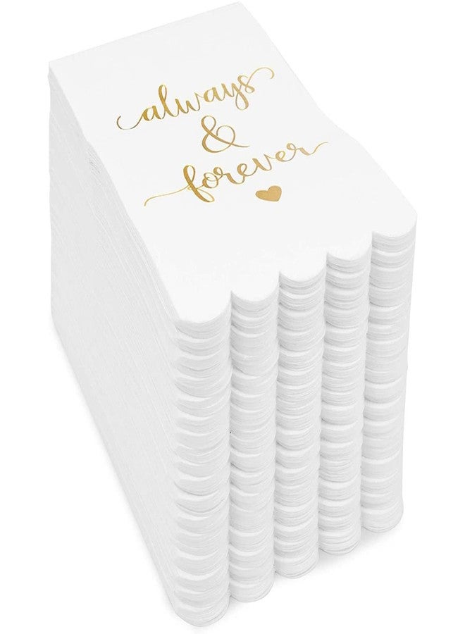 Sparkle and Bash Wedding Napkins - 4 x 8 in, 100-Pack, 3-Ply White & Gold Foil Scalloped Edges - Disposable Dinner Napkins for Reception - Rehearsal & Bridal Shower - Always & Forever - Image 3