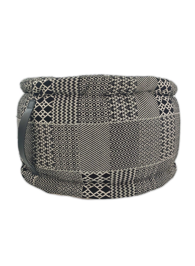 Ramsha Printed pouf with leather handle for living room footrest ottomans pf-040 50X50X30 CM - Image 1