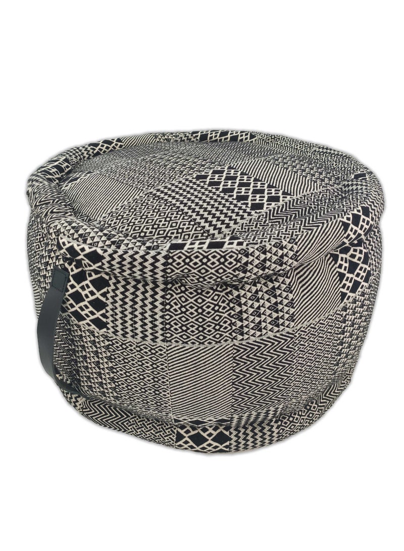 Ramsha Printed pouf with leather handle for living room footrest ottomans pf-040 50X50X30 CM - Image 2