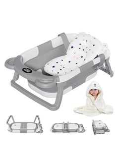 NNEWVANTE Collapsible Baby Bathtub for Newborn with Thermometer & 1 Hooded Towel & 1 Soft Floating Cushion,Portable Travel Bathtub with Drain Hole, Durable Foldable Baby Tubs for Infants to Toddler  - Image 1