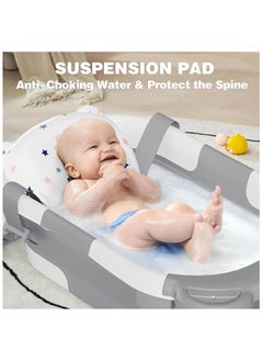 NNEWVANTE Collapsible Baby Bathtub for Newborn with Thermometer & 1 Hooded Towel & 1 Soft Floating Cushion,Portable Travel Bathtub with Drain Hole, Durable Foldable Baby Tubs for Infants to Toddler  - Image 2