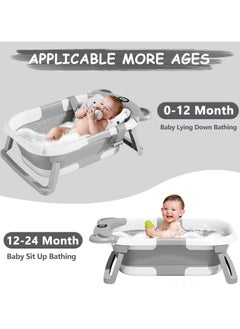 NNEWVANTE Collapsible Baby Bathtub for Newborn with Thermometer & 1 Hooded Towel & 1 Soft Floating Cushion,Portable Travel Bathtub with Drain Hole, Durable Foldable Baby Tubs for Infants to Toddler  - Image 3