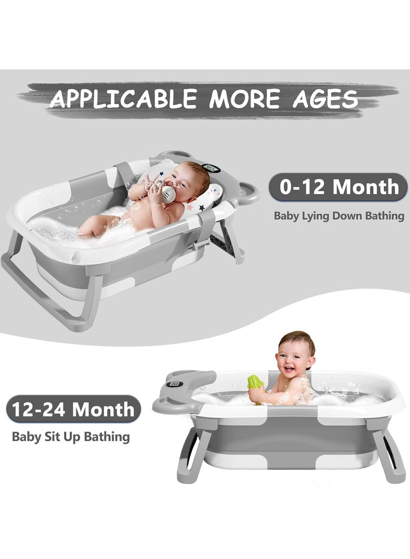 NNEWVANTE حوض استحمام قابل للطي للرضع مع مقياس حرارة و 1 منشفة مغطاة و 1 وسادة عائمة ناعمة، حوض استحمام محمول مع فتحة تصريف، أحواض استحمام للأطفال الرضع قابلة للطي ومتينة للرضع حتى toddlers - Image 3
