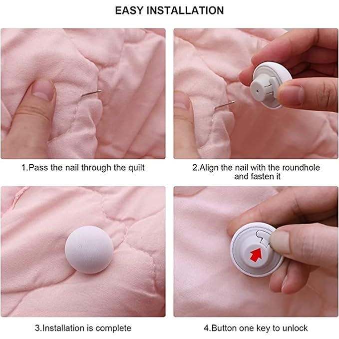 BGVM BGVM Mushroom Duvet Clips - Non-Slip Quilt Fixators & Fasteners for Duvet Covers, Bed Sheets, Comforters, Blankets, Curtains, and Socks - 4-Pack, Grey, One-Key Unlock Design  - Image 3