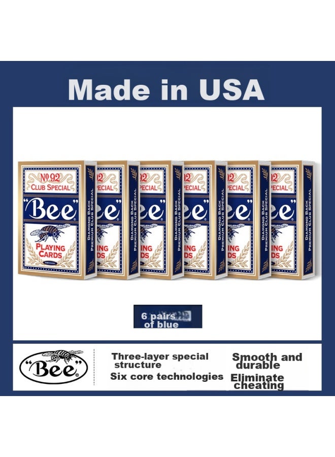 Bee American Imported High-end Texas Hold'em Cards For Compeion, Blue - 6 Decks - Image 2