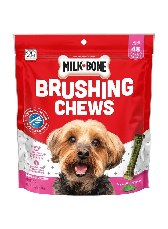 MILK-BONE Milk-Bone Fresh Breath Brushing Chews, 48 Mini Daily Dental Dog Treats Scrubbing Action Helps Clean Teeth  - Image 1
