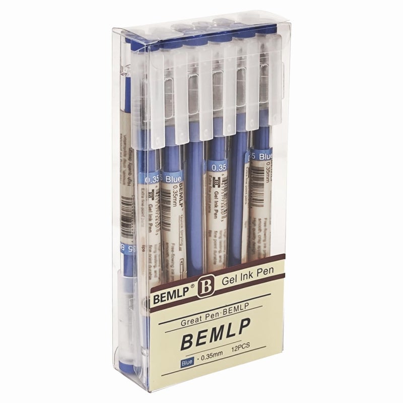 BEMLP Gel Ink Pen Extra fine point 0.35mm Blue Liquid Rollerball Pens Quick Drying Gel Pens School Office student Exam Writing Stationery Supply 12 Pcs/Set (Blue) - Image 1